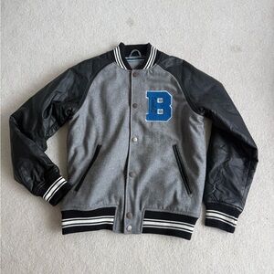Gray and Black Varsity Jacket with Blue 'B' Patch